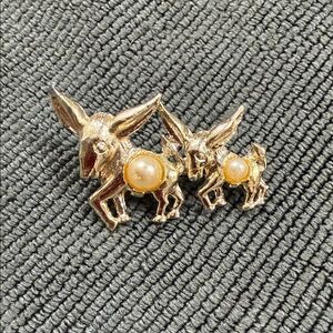 1960s Gold Donkey Brooch with Pearl Accents